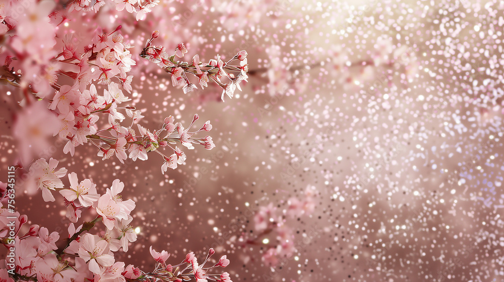 Sakura flowers with pink glitter background. Sakura flowers with pink glitter background.