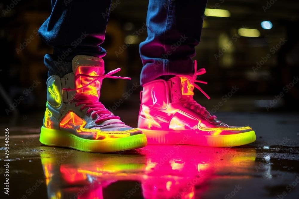 Bright Sneaker neon. White gym casual. Generate Ai