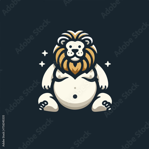 Fat lion illustration logo icon sticker tattoo vector.