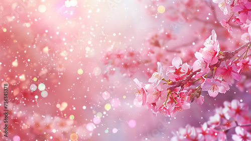 Sakura flowers with pink glitter background.