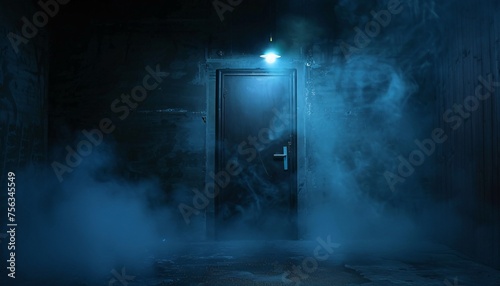 Neon Doorway in a Dark Room Generative AI