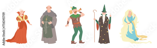 Fairy Tales Characters with Monk, Magician and Goldilocks Vector Set