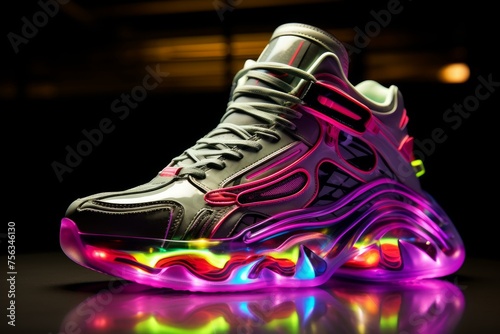 Bright Sneaker neon futuristic. Active trendy. Generate Ai