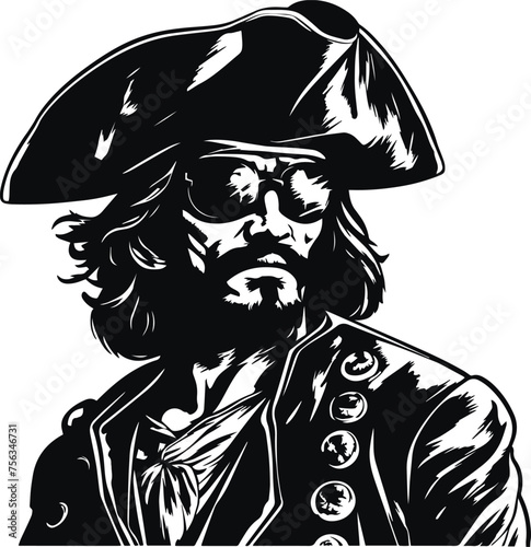Pirate in hat and sunglasses, Pirate head Vector illustration