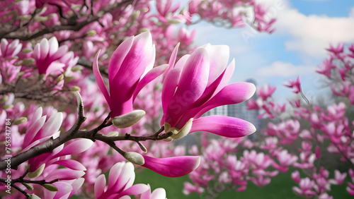 Flower Magnolia flowering against a background of flowers. © Alex Bur
