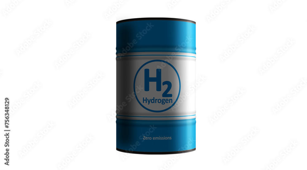 Hydrogen zero emissions fuel barrels in row transparent Hydrogen zero emissions fuel barrels in row transparent