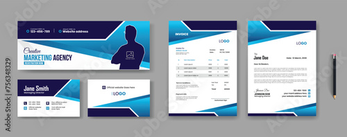 Corporate company branding stationary identity items  template design includes business cards, letterhead, invoices  and complete set of business profile guideline pack