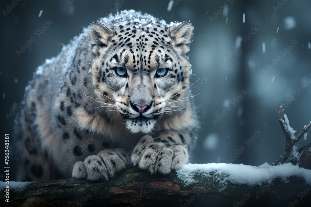 Fototapeta premium Majestic Snow leopard. Asia mammal cat. Generate Ai