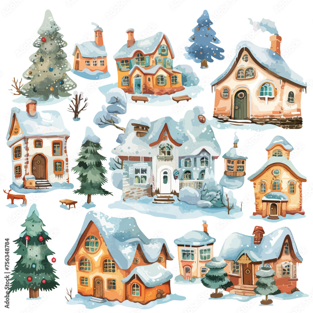Winter Villages Clipart Clipart isolated on white backgroud