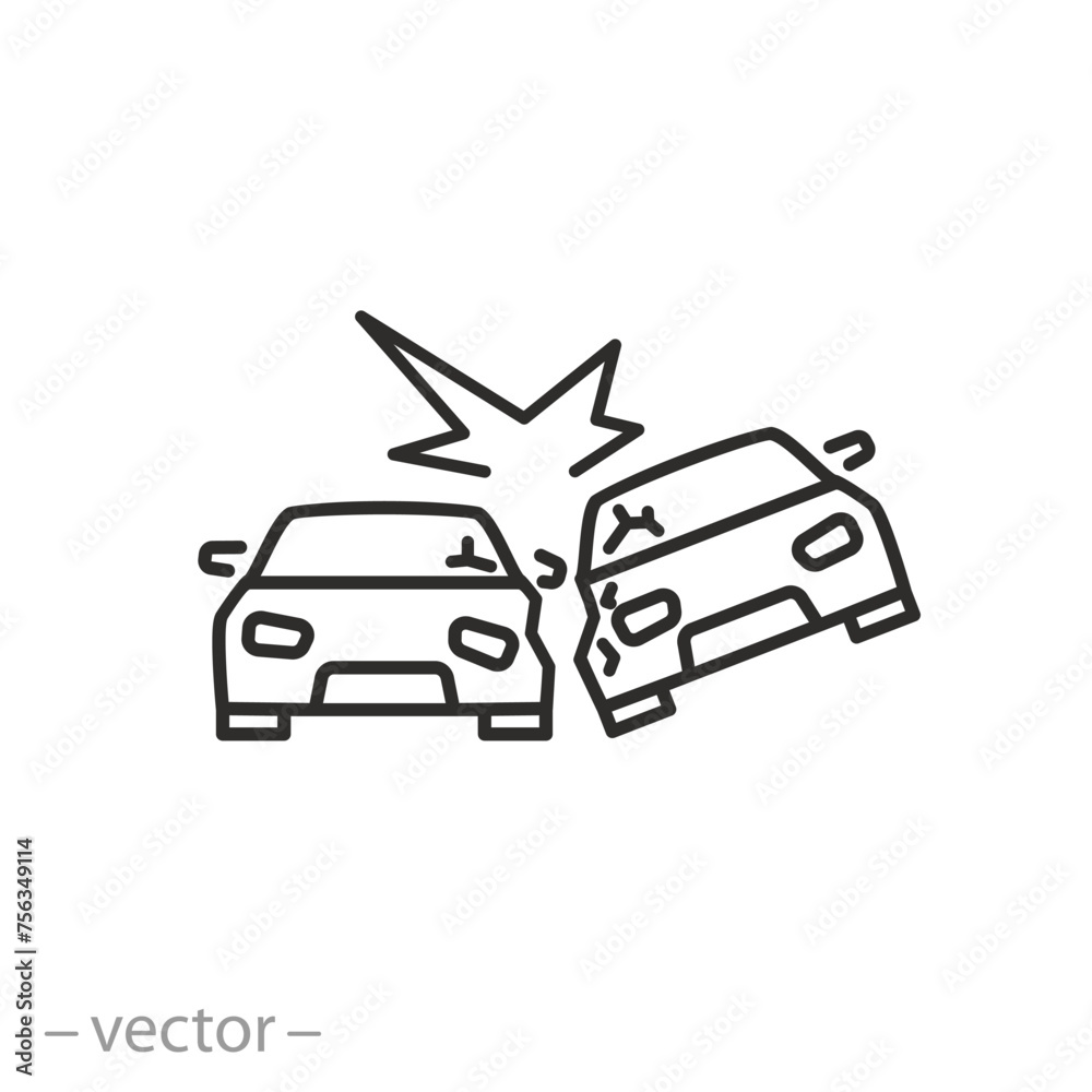 accident icon, broken cars, auto crash on road, thin line symbol on white background - editable stroke vector illustration eps10 accident icon, broken cars, auto crash on road, thin line symbol on white background - editable stroke vector illustration eps10