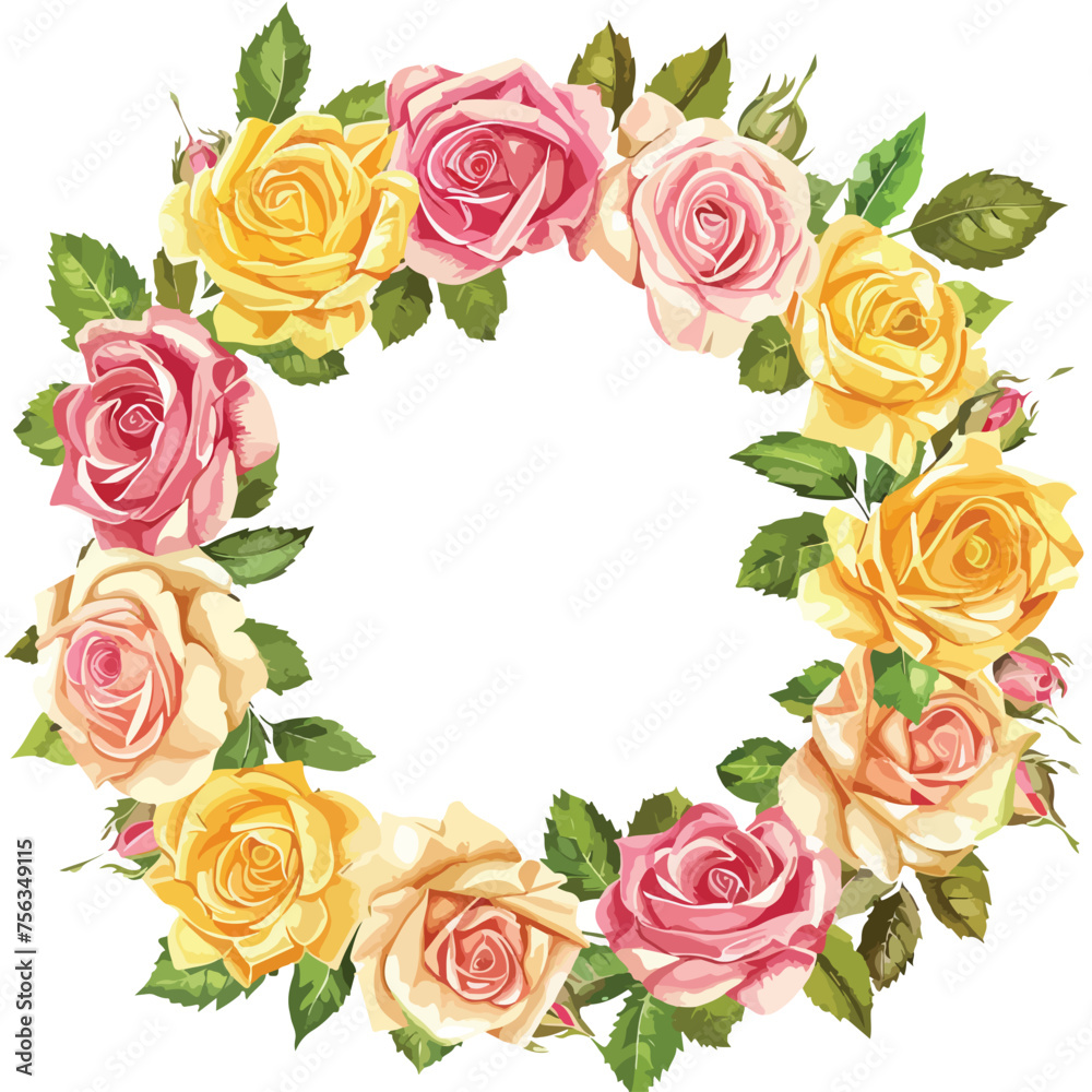 Yellow and Pink Rose Wreaths Clipart 