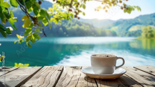 cup of coffee on the lake