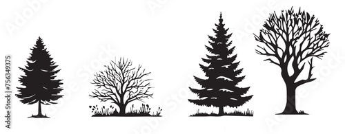 set of silhouettes of trees