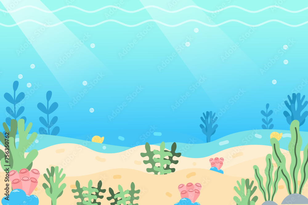 Cute Underwater world. vector background. World Oceans Day