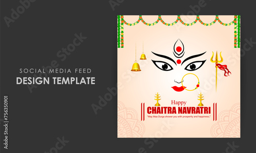 Vector illustration of Happy Chaitra Navratri social media feed template