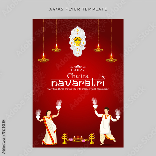 Vector illustration of Happy Chaitra Navratri social media feed A4 template