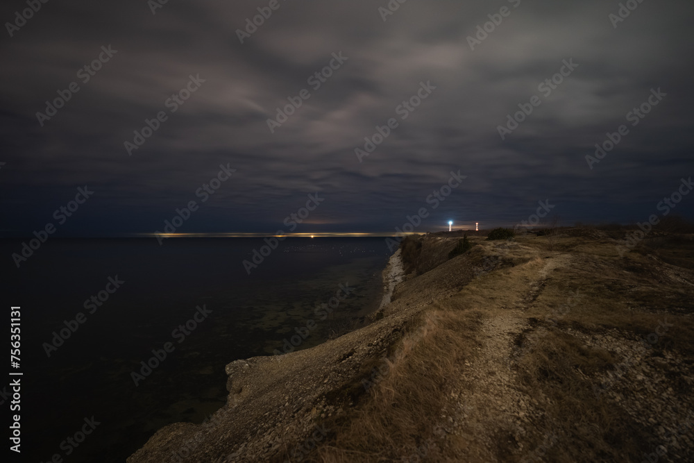 Night photo, northern steep shore of the Baltic Sea in Paldiski.