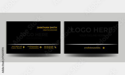 Luxury business card design template. Elegant dark back background with abstract golden wavy lines shiny.
 Vector illustration.Modern Business Card - Creative and Clean Business Card Template.
