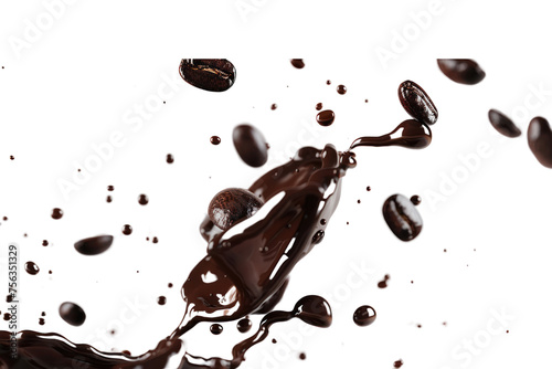 Dark coffee water splashed in the air.