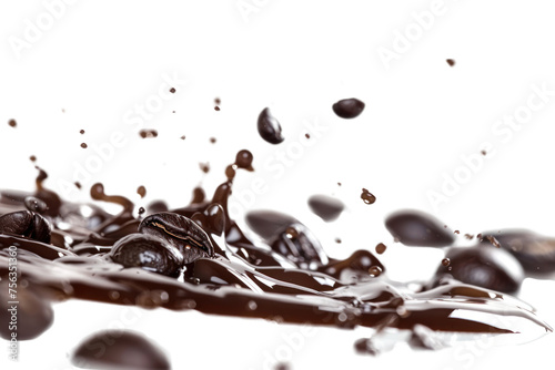 Dark coffee water splashed in the air.