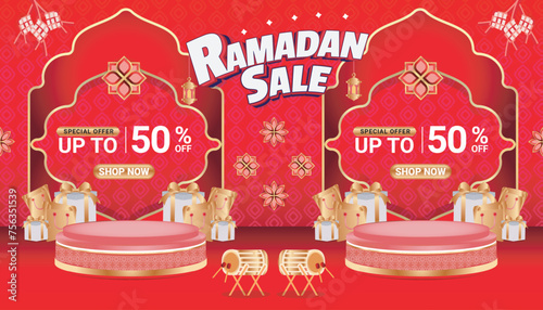 Banner Ramadan sale mubarak festival 3d text editable social media background 8