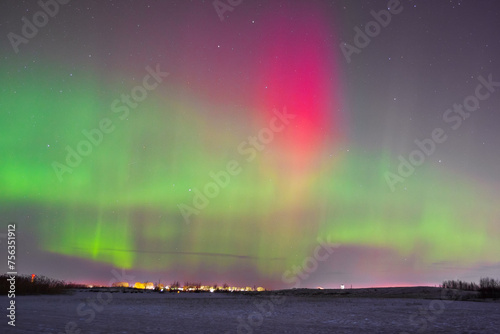 Aurora over a snowy field.