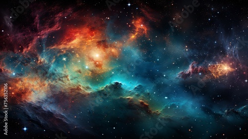 Spectacular image of a colorful nebula with vibrant contrasting regions and stunning hues photo