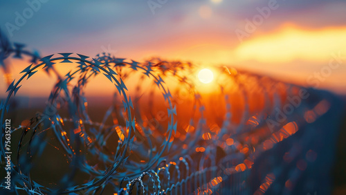 Boundaries of Division: Barbed Wire Along Country Border photo