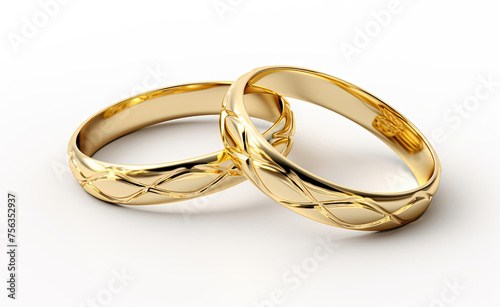Two Gold Wedding Rings on a White Background