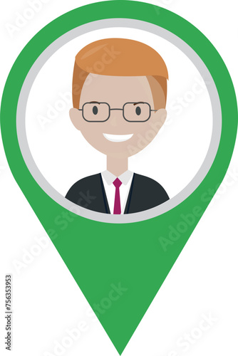 Businessman cartoon character in map pointer marker pin, graphic design no background 