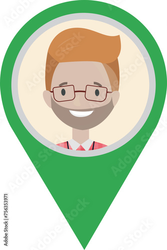 Cute male cartoon character in map pointer marker pin, graphic design no background 