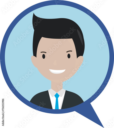 Speech bubble talk sign with businessman cartoon character, transparent background