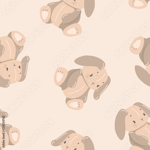 Hand Drawn Cute Bunny Pattern, print design rabbit background, children print textile design © Alsu Art
