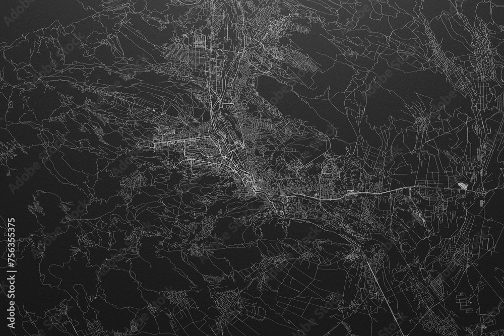 Street map of Tbilisi (Georgia) on black paper with light coming from top Street map of Tbilisi (Georgia) on black paper with light coming from top
