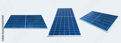 Image of solar panel with sunlight isolated over white background.