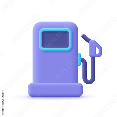 Gas pump station with petrol pipe. 3d vector icon. Cartoon minimal style.