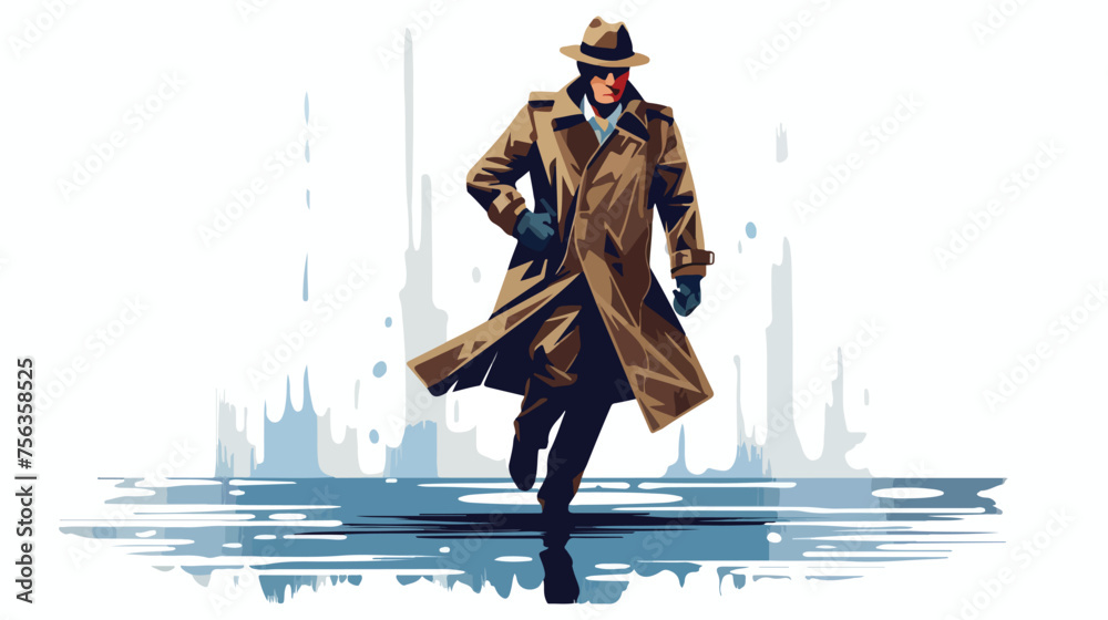 A detective wearing a trench coat 