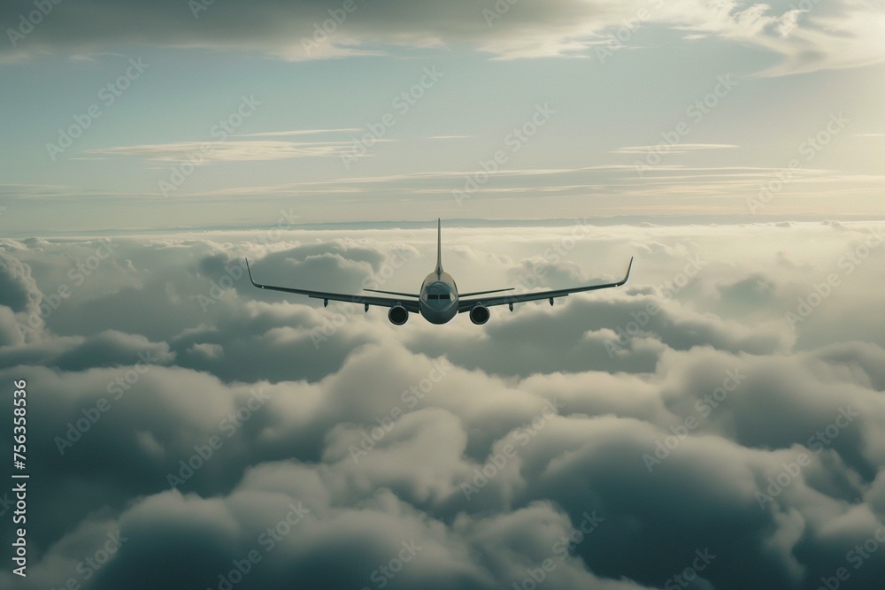 airplane jet flying at flight level high in the sky above the clouds Modern and fastest mode of transportation airplane jet flying at flight level high in the sky above the clouds Modern and fastest mode of transportation