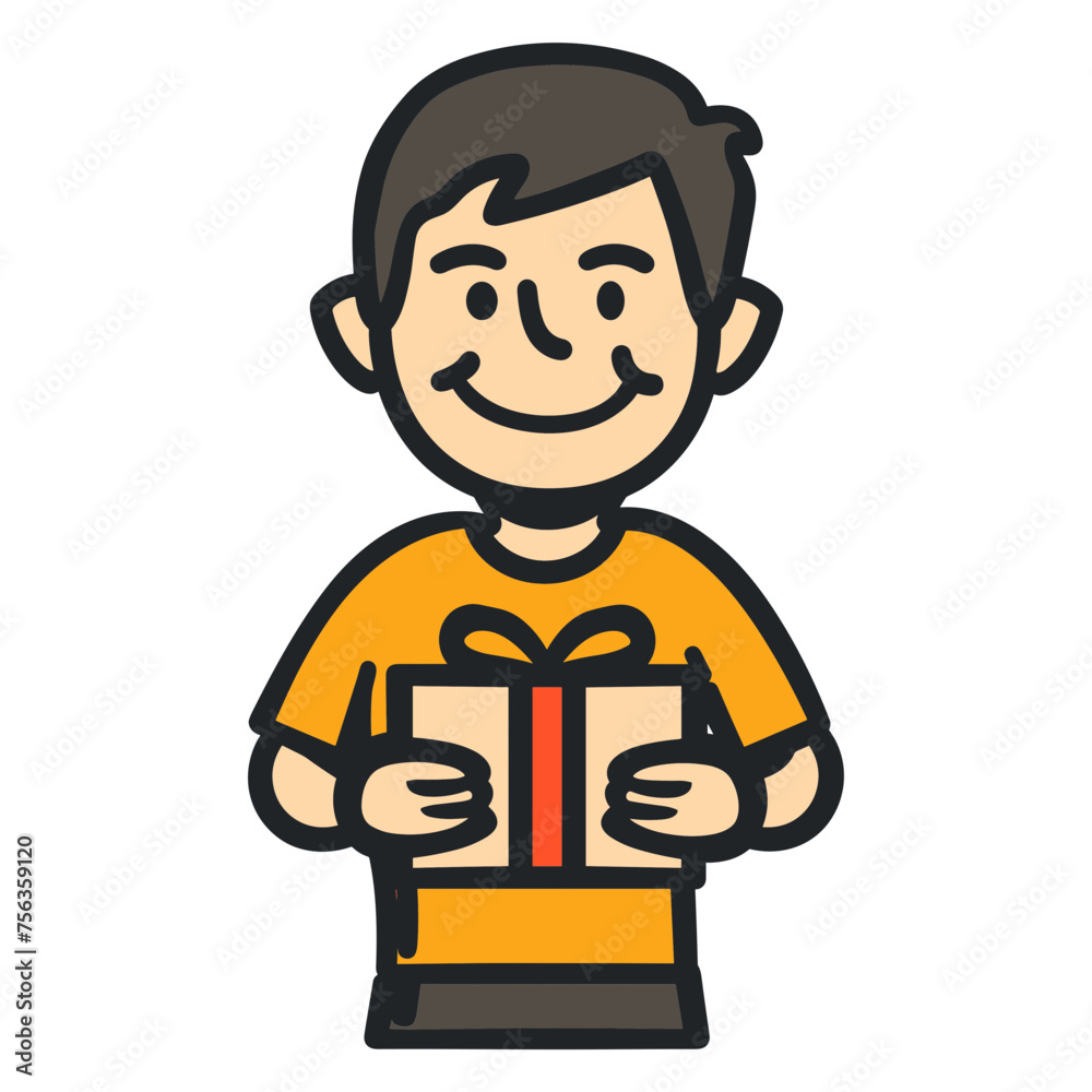 Happy Boy Presenting Gift Icon in Vibrant Flat Illustration Style Happy Boy Presenting Gift Icon in Vibrant Flat Illustration Style
