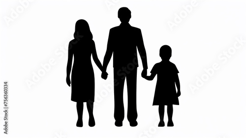 silhouette family, logo people mom dad and child, group of people black flat minimalism graphics isolated on a white background, holding hands