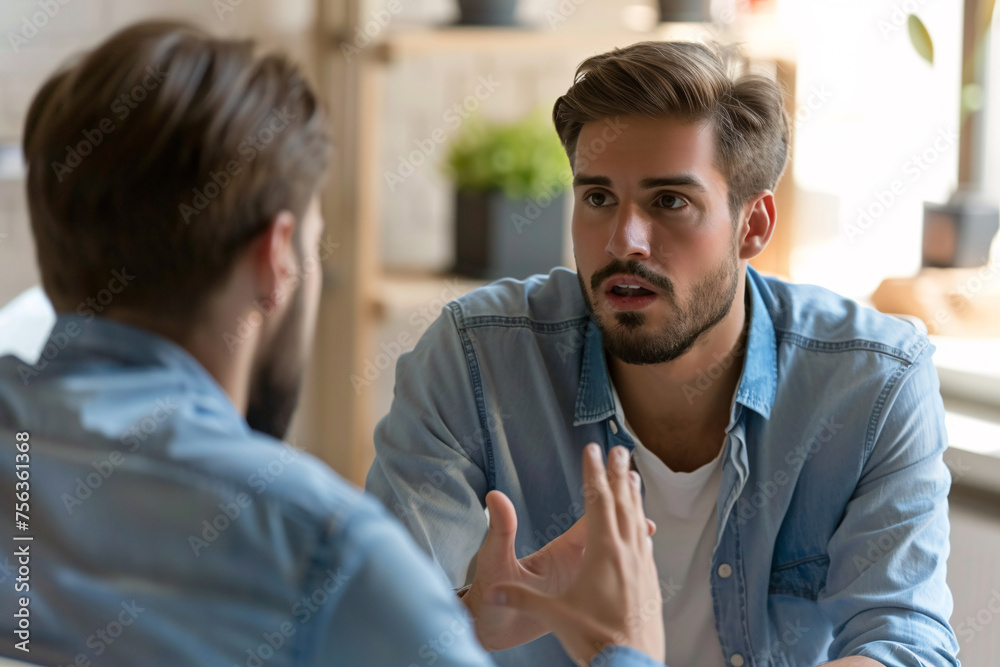 Feedback session between a manager and an employee, with a close-up on their constructive conversation and open body language, signifying a culture of feedback and development Feedback session between a manager and an employee, with a close-up on their constructive conversation and open body language, signifying a culture of feedback and development
