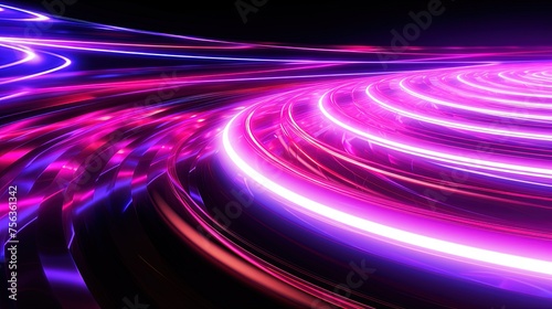 Vivid Pink and Blue Neon Swirls on Abstract Black Background