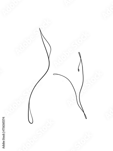 A woman's body is drawn in one line art style. Tattoo art. Printable wall art.
