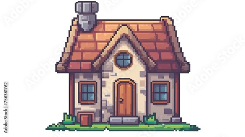 Pixel house. Style, slate, door, chimney, comfort, family, roof, apartment, fortress, hearth, heat, building, dacha, tree, home, window, brick, fireplace, street. Generated by AI © Anastasia
