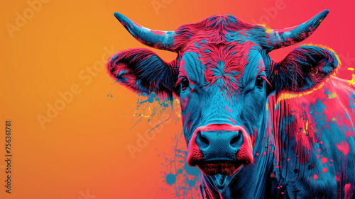 Drawing of a cow painted on a concrete surface. Graffiti style and urban art.  © MARCELO