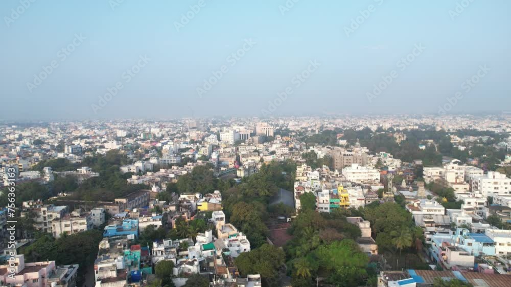 Aerial Drone Shot Of Chennai City In Top View During Sunrise