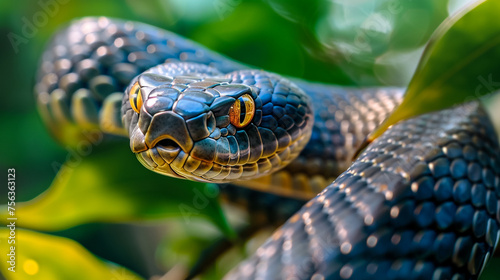 Coiled Threat, Close-up of a snake photo