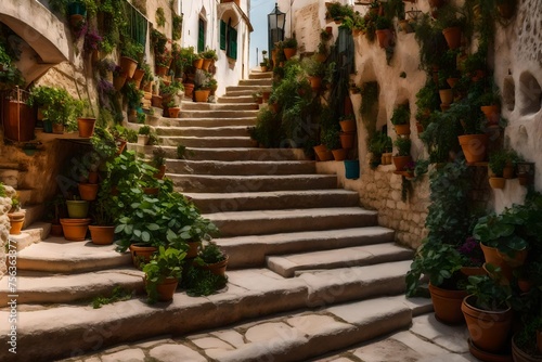 Stairs leading up to the ancient town in the historic center above a beautiful beach that is overgrown © Qamar