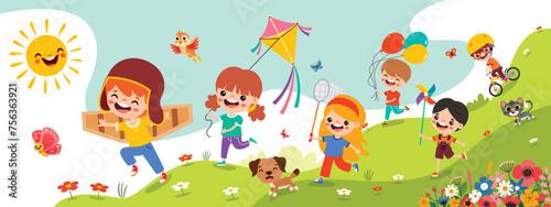 Funny Kids Playing At Nature