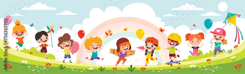 Funny Kids Playing At Nature